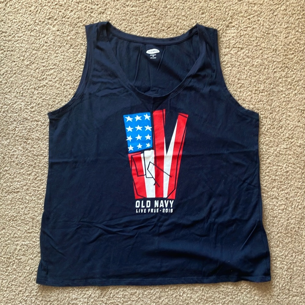 Old Navy Navy Blue Graphic Tank Top